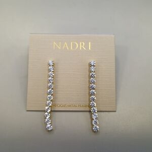 NWT Nadri Gold-Tone Tennis Cubic Zirconia Linear Drop Earrings